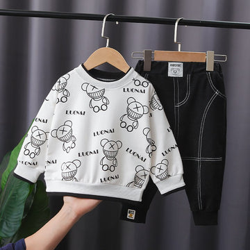 Mqtime Toddler Kids Baby Boys Autumn Full Sleeve Print Cartoon Top Shirts Pants Children Casual thicken warm Clothes Set 2pcs 1-6Y